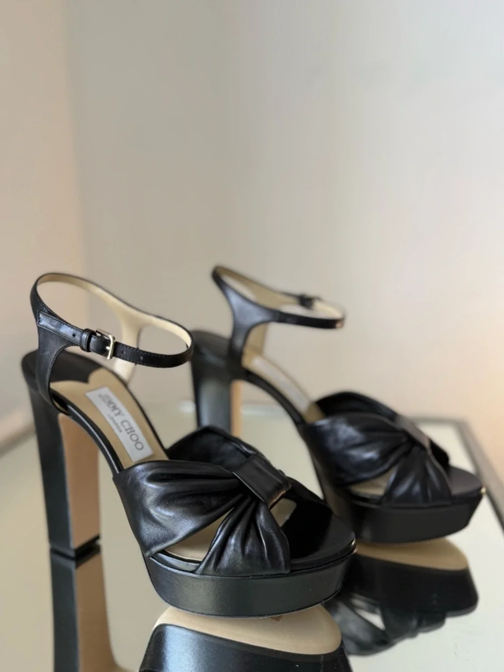 New Jimmy Choo Heloise Black Nappa Leather Platform Sandals 40 $995